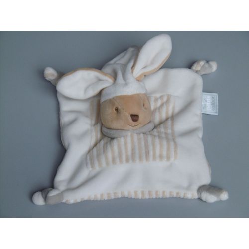 Doudou Lapin Plat Carré Beige Blanc Gris Mes Petits Cailloux Cmp