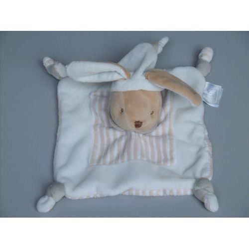 Doudou Lapin Plat Carré Bleu Beige Gris Mes Petits Cailloux Cmp
