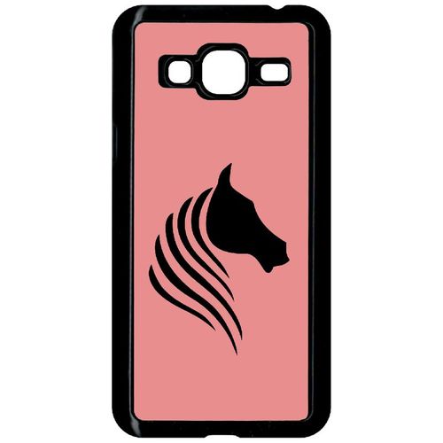 Coque Pour Smartphone - Cheval Fond Rose - Compatible Avec Samsung Galaxy J3 (2015) - Plastique - Bord Noir