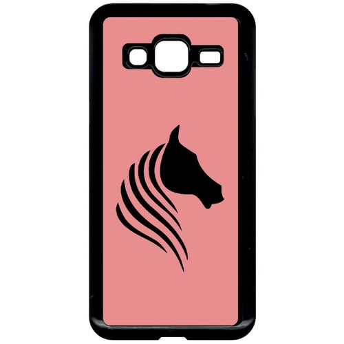 Coque Pour Smartphone - Cheval Fond Rose - Compatible Avec Samsung Galaxy J3 (2016) - Plastique - Bord Noir