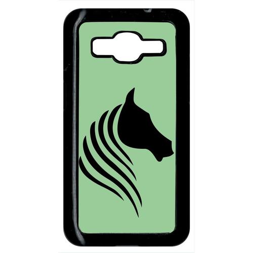 Coque Pour Smartphone - Cheval Fond Vert - Compatible Avec Samsung Galaxy Core Prime - Plastique - Bord Noir