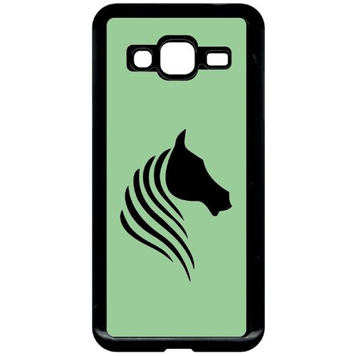 Coque Pour Smartphone - Cheval Fond Vert - Compatible Avec Samsung Galaxy J3 (2016) - Plastique - Bord Noir
