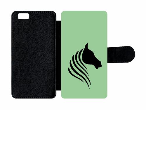 Etui A Rabat - Cheval Fond Vert - Compatible Avec Apple Iphone 6s - Simili-Cuir - Bord Noir