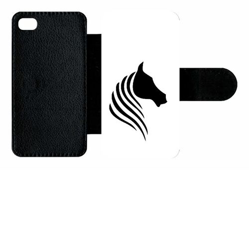 Etui A Rabat - Cheval Fond Blanc - Compatible Avec Apple Iphone 4s - Plastique - Bord Noir