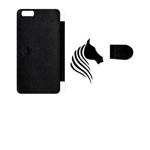 Etui A Rabat - Cheval Fond Blanc - Compatible Avec Apple Iphone 6+ - Simili-Cuir - Bord Noir