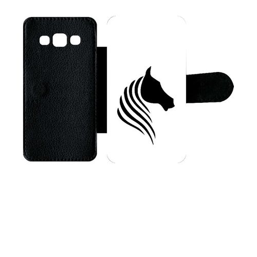 Etui A Rabat - Cheval Fond Blanc - Compatible Avec Samsung Galaxy A3 (2015) - Simili-Cuir - Bord Noir