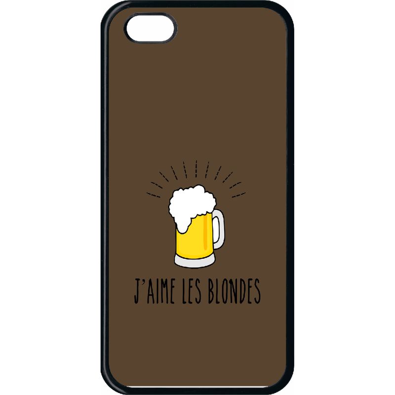 Coque Pour Smartphone - J Aime Les Blondes Biere Fond Brun - Compatible Avec Apple Iphone 5c - Plastique - Bord Noir