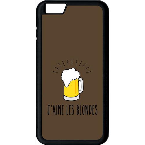 Coque Pour Smartphone - J Aime Les Blondes Biere Fond Brun - Compatible Avec Apple Iphone 6s+ - Plastique - Bord Noir