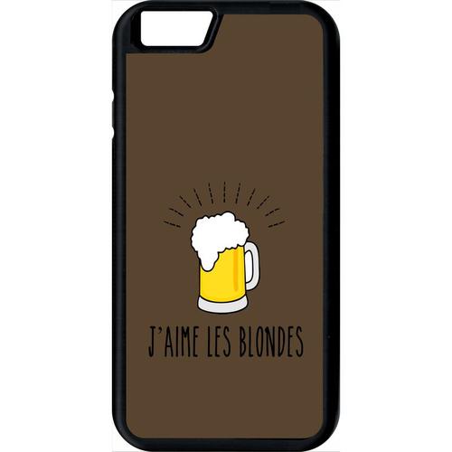 Coque Pour Smartphone - J Aime Les Blondes Biere Fond Brun - Compatible Avec Apple Iphone 6s - Plastique - Bord Noir