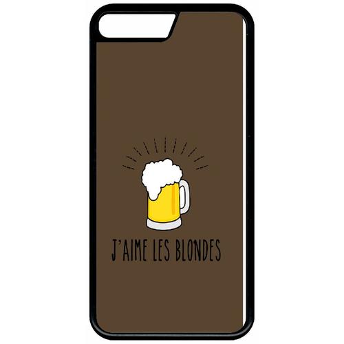 Coque Pour Smartphone - J Aime Les Blondes Biere Fond Brun - Compatible Avec Apple Iphone 7 - Plastique - Bord Noir
