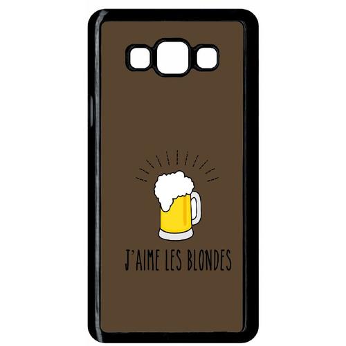 Coque Pour Smartphone - J Aime Les Blondes Biere Fond Brun - Compatible Avec Samsung Galaxy A7 (2015) - Plastique - Bord Noir