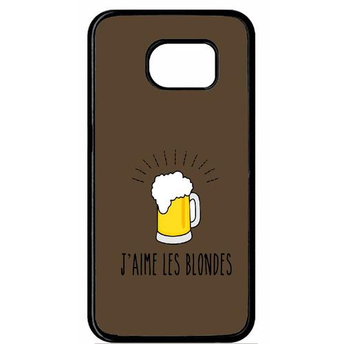 Coque Pour Smartphone - J Aime Les Blondes Biere Fond Brun - Compatible Avec Samsung Galaxy S6 Edge - Plastique - Bord Noir