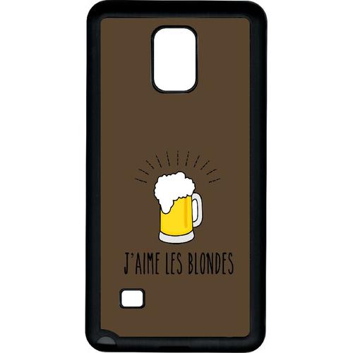 Coque Pour Smartphone - J Aime Les Blondes Biere Fond Brun - Compatible Avec Samsung Galaxy Note 4 - Plastique - Bord Noir