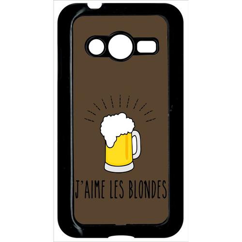 Coque Pour Smartphone - J Aime Les Blondes Biere Fond Brun - Compatible Avec Samsung Galaxy Ace 4 Lte G313 - Plastique - Bord Noir