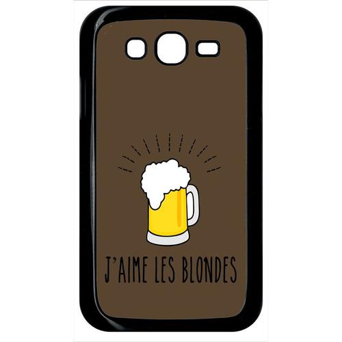 Coque Pour Smartphone - J Aime Les Blondes Biere Fond Brun - Compatible Avec Samsung Galaxy Grand Neo - Plastique - Bord Noir