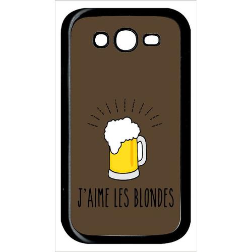 Coque Pour Smartphone - J Aime Les Blondes Biere Fond Brun - Compatible Avec Samsung Galaxy Grand Prime Duos Tv - Plastique - Bord Noir