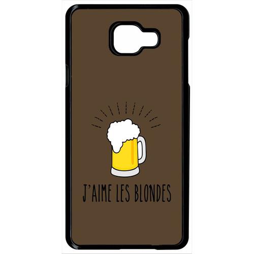 Coque Pour Smartphone - J Aime Les Blondes Biere Fond Brun - Compatible Avec Samsung Galaxy A7 (2016) - Plastique - Bord Noir