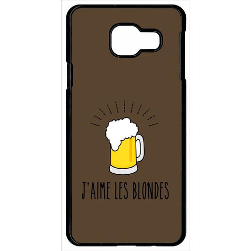 Coque Pour Smartphone - J Aime Les Blondes Biere Fond Brun - Compatible Avec Samsung Galaxy A9 (2016) - Plastique - Bord Noir