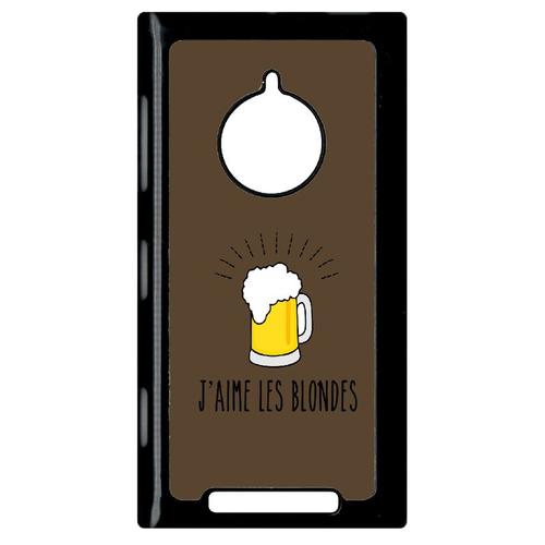 Coque Pour Smartphone - J Aime Les Blondes Biere Fond Brun - Compatible Avec Nokia Lumia 830 - Plastique - Bord Noir