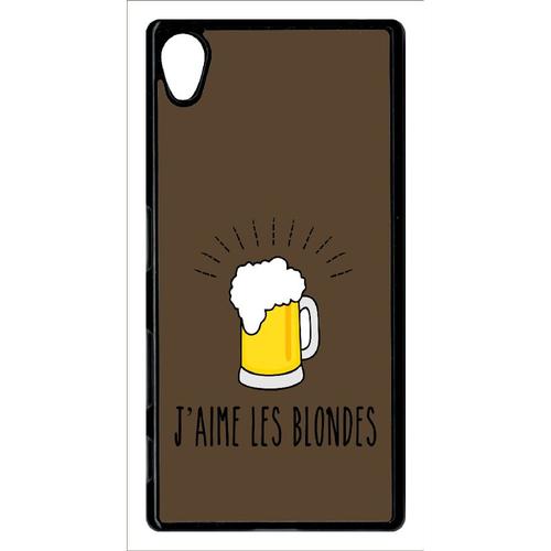 Coque Xperia Z5 - J Aime Les Blondes Biere Fond Brun - Noir