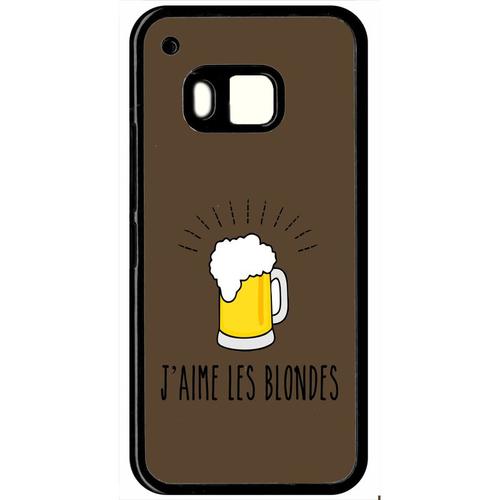 Coque Pour Smartphone - J Aime Les Blondes Biere Fond Brun - Compatible Avec Htc One M9 - Plastique - Bord Noir