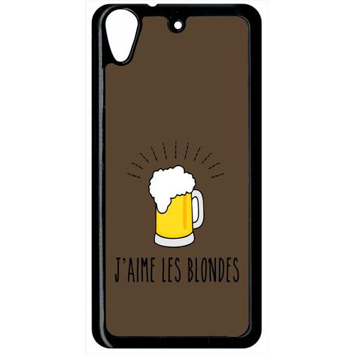 Coque Pour Smartphone - J Aime Les Blondes Biere Fond Brun - Compatible Avec Htc Desire 626 - Plastique - Bord Noir
