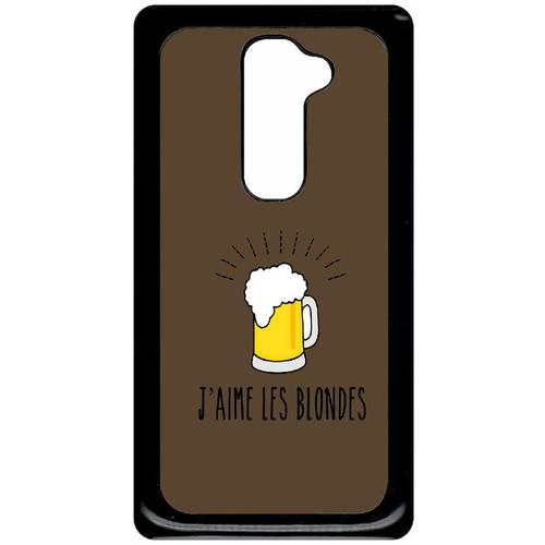 Coque Pour Smartphone - J Aime Les Blondes Biere Fond Brun - Compatible Avec Lg G2 - Plastique - Bord Noir