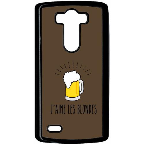 Coque Pour Smartphone - J Aime Les Blondes Biere Fond Brun - Compatible Avec Lg G3 - Plastique - Bord Noir