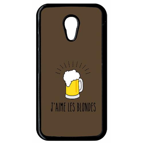 Coque Pour Smartphone - J Aime Les Blondes Biere Fond Brun - Compatible Avec Motorola Moto G (2nd Gen) - Plastique - Bord Noir