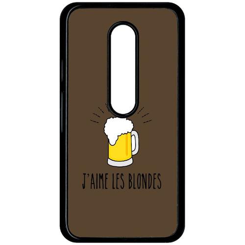 Coque Pour Smartphone - J Aime Les Blondes Biere Fond Brun - Compatible Avec Motorola Moto G (3rd Gen) - Plastique - Bord Noir
