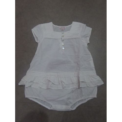 Barboteuse En Tissu Blanc Fantaisie Grain De Blé - 18 Mois