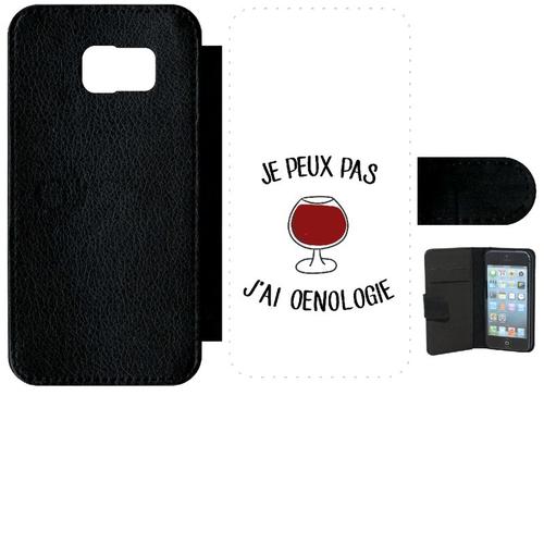 Etui À Rabat Galaxy S6 - Je Peux Pas J Ai Oenologie Vin Rouge Fond Blanc - Simili-Cuir - Noir