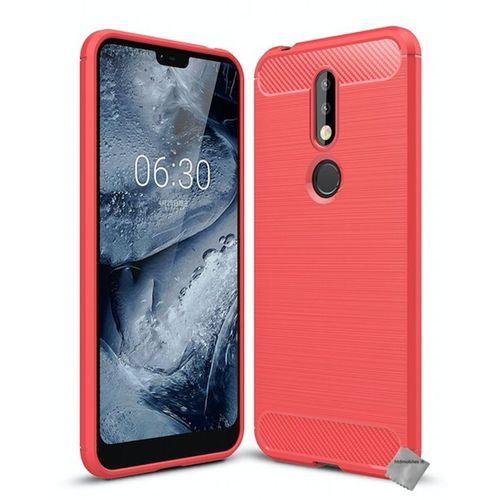 Housse Etui Coque Silicone Gel Carbone Pour Nokia 7.1 (2018) + Verre Trempe - Rouge