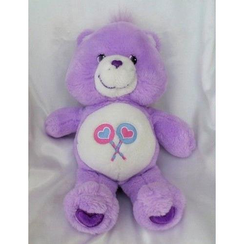 Doudou Peluche Ours Les Bisounours Care Bears Groscadeau Mauve Blanc Sucettes Jemini 32 Cm