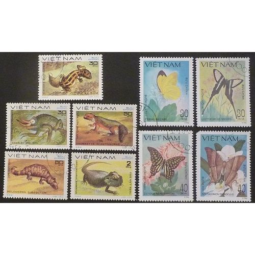 Vietnam Lot De 9 Timbres De 1983 Reptiles Et Papillons