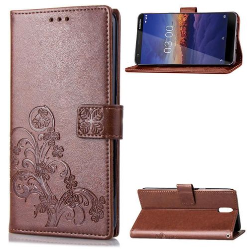 Nokia 3.1 Coque, Saturcase Lucky Clover Pu Cuir Magnétique Flip Portefeuille Support Porte-Carte Protecteur Cover Case Avec Dragonne Coque Housse Étui Pour Nokia 3.1 / Nokia 3 2018 (Marron)