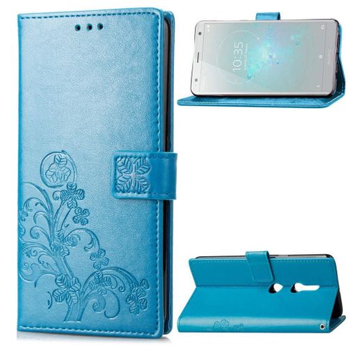 Sony Xperia Xz2 Coque, Saturcase Lucky Clover Pu Cuir Magnétique Flip Portefeuille Support Porte-Carte Protecteur Cover Case Avec Dragonne Coque Housse Étui Pour Sony Xperia Xz2 (Bleu)
