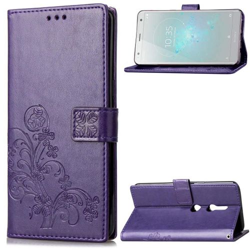Sony Xperia Xz2 Coque, Saturcase Lucky Clover Pu Cuir Magnétique Flip Portefeuille Support Porte-Carte Protecteur Cover Case Avec Dragonne Coque Housse Étui Pour Sony Xperia Xz2 (Violet)