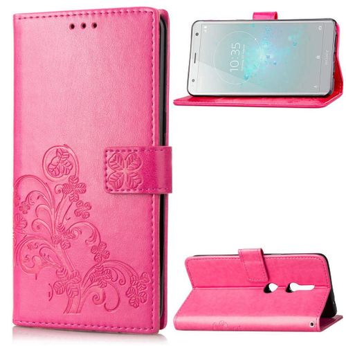 Sony Xperia Xz2 Coque, Saturcase Lucky Clover Pu Cuir Magnétique Flip Portefeuille Support Porte-Carte Protecteur Cover Case Avec Dragonne Coque Housse Étui Pour Sony Xperia Xz2 (Rose)