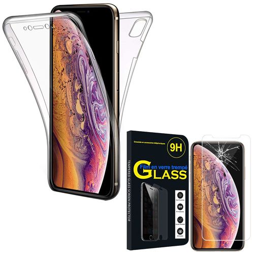 Coque Avant Et Arrière Silicone Pour Apple Iphone Xs Max (2018) 6.5" 360° Protection Intégrale - Transparent+ 1 Film Verre Trempé