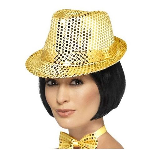 Chapeau En Feutre Doré Avec Paillettes (Taille Unique Adulte)