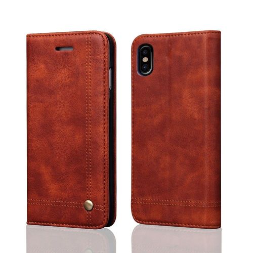 Etui Rabat Latéral Iphone Xs Camel Aimant Intégré