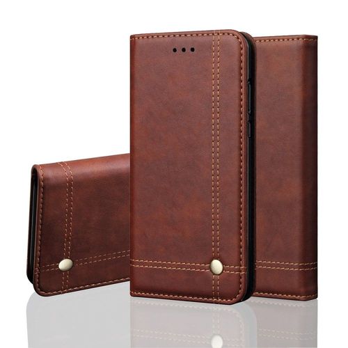 Etui Rabat Latéral Iphone Xs Marron Aimant Intégré