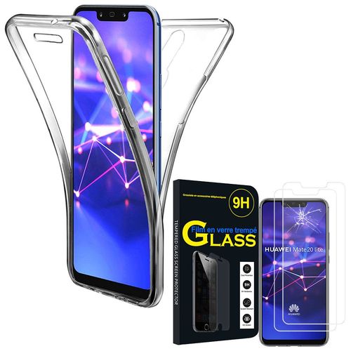 Coque Avant Et Arrière Silicone Pour Huawei Mate 20 Lite 6.3" 360° Protection Intégrale - Transparent + 2 Films Verre Trempé