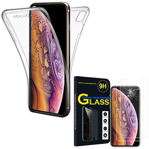 Coque Avant Et Arrière Silicone Pour Apple Iphone Xs Max (2018) 6.5" 360° Protection Intégrale - Transparent + 2 Films Verre Trempé