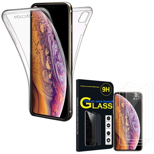 Coque Avant Et Arrière Silicone Pour Apple Iphone Xs Max (2018) 6.5" 360° Protection Intégrale - Transparent + 3 Films Verre Trempé