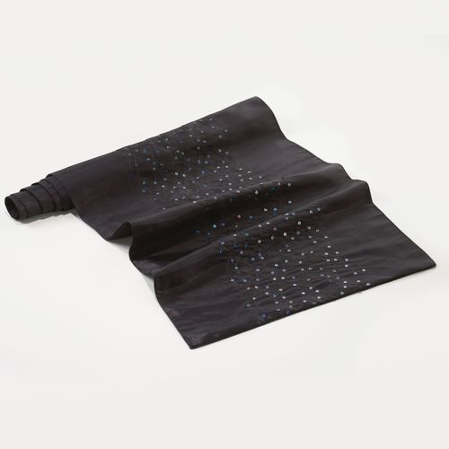 Douceur D'intérieur - Chemin De Table Napperon Noir 40 X 140 Cm En Satin Brodé De Sequins
