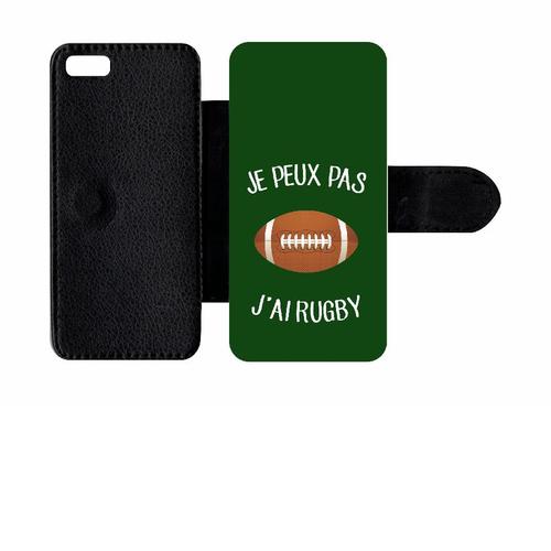 Etui A Rabat - Je Peux Pas J Ai Rugby Ballon Fond Vert - Compatible Avec Apple Iphone 5c - Plastique - Bord Noir