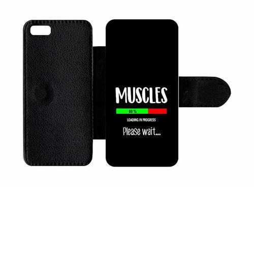 Etui A Rabat - Muscles En Telechargement Loading Please Wait Humour Fond Noir - Compatible Avec Apple Iphone 5c - Simili-Cuir - Bord Noir