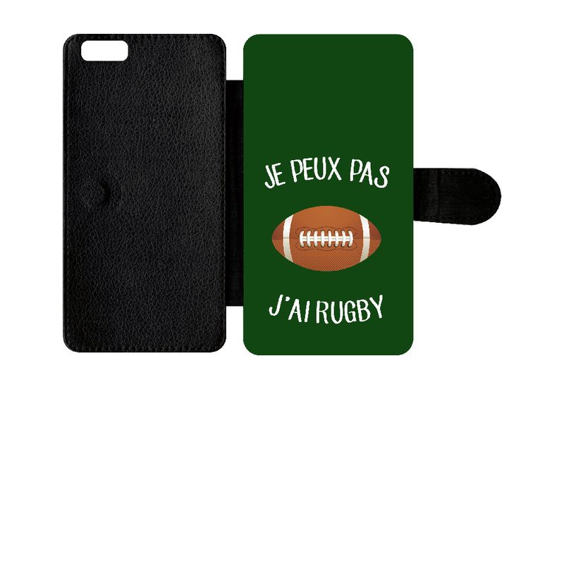 Etui A Rabat - Je Peux Pas J Ai Rugby Ballon Fond Vert - Compatible Avec Apple Iphone 6s+ - Simili-Cuir - Bord Noir